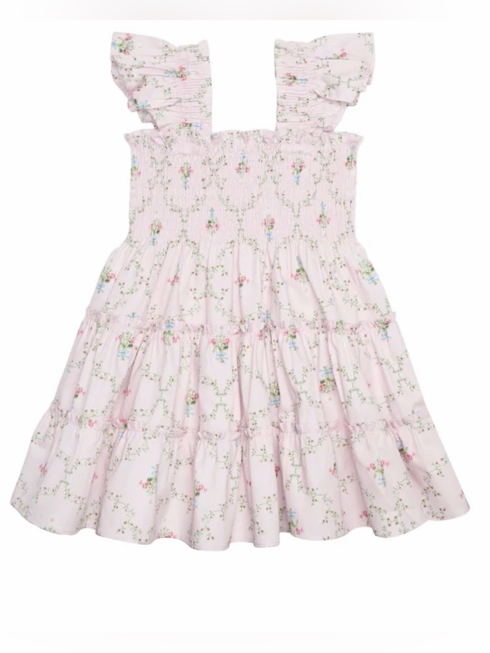 Hill House THE TINY ELLIE NAP DRESS IN LIGHT PINK TRELLIS size 4-5 floral